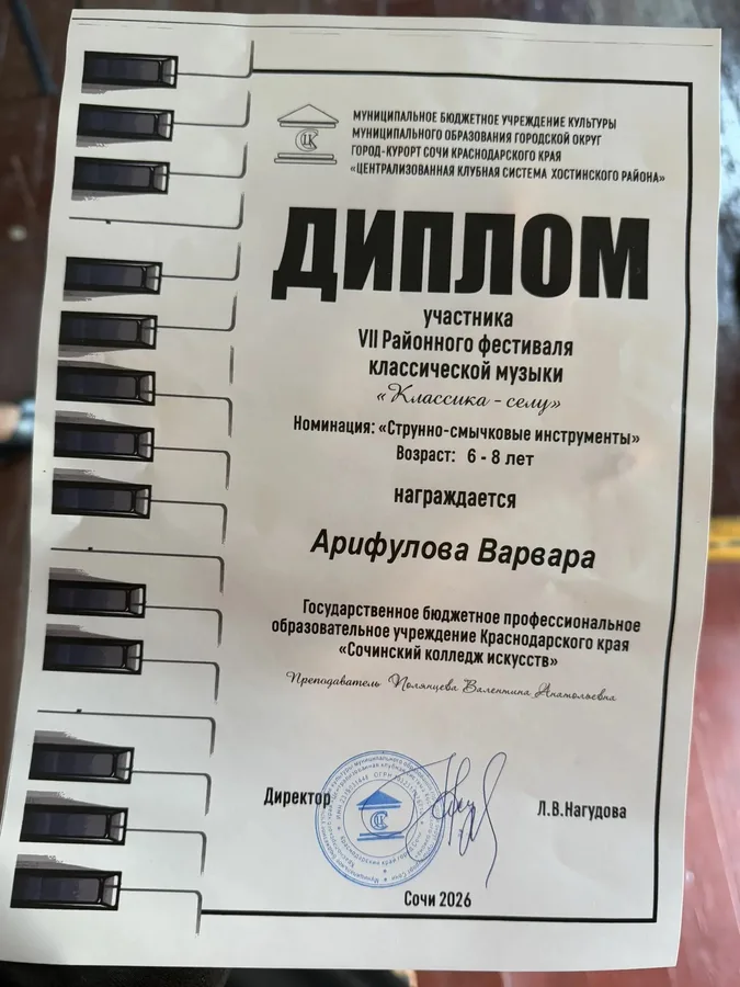 Диплом участницы: Варвара